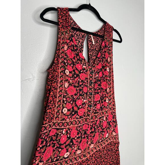 Free‎ Peopke red and black floral print wide leg boho jumpsuit - Picture 4 of 9